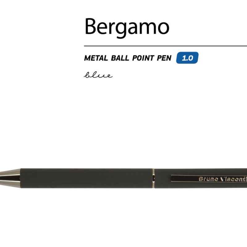 Ручка "Bergamo" шариковая автоматическая, черный металлический корпус, 0.7 мм, синяя