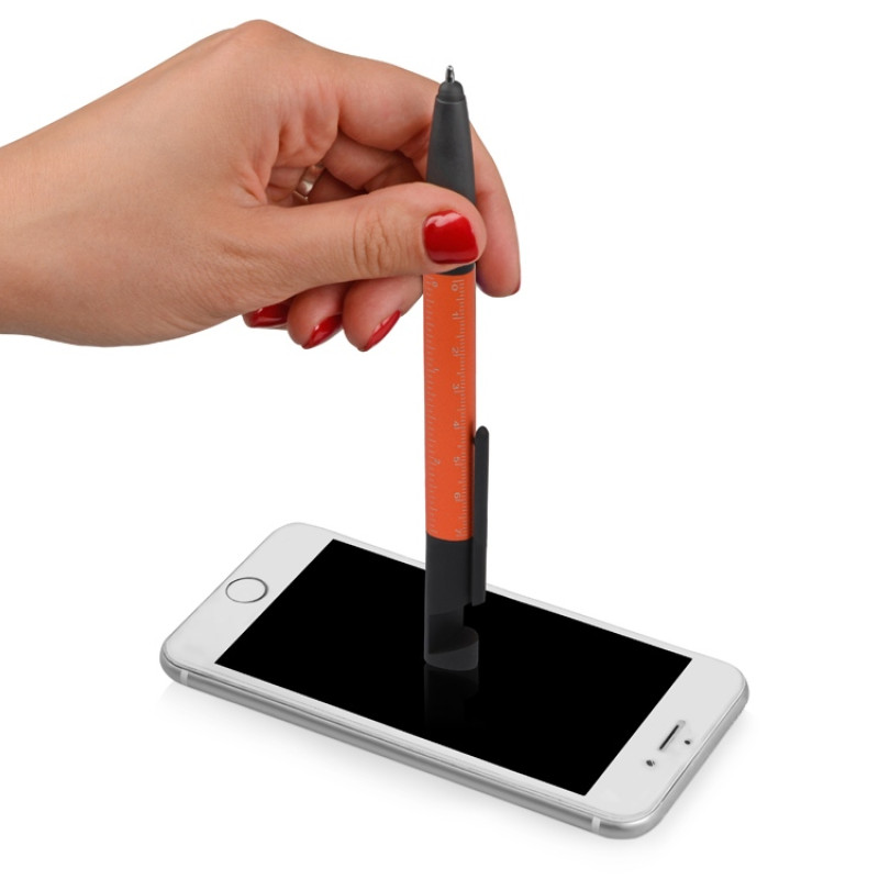 Ручка-стилус металлическая шариковая многофункциональная (6 функций) «Multy», оранжевый