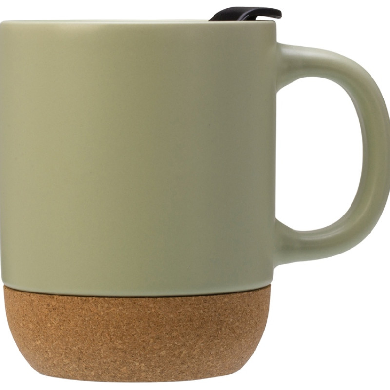 Кружка Denpasar с пробковым дном и крышкой, цветная с двух сторон, оливковый