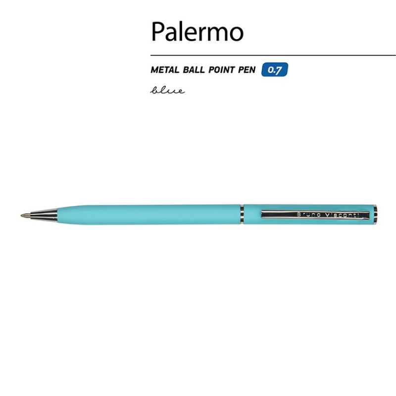Ручка шариковая автоматическая BrunoVisconti® "PALERMO" цвет корпуса бирюзовый, soft-touch, 0.7 мм Ручка шариковая автоматическая BrunoVisconti® "PALERMO" цвет корпуса бирюзовый, soft-touch, 0.7 мм