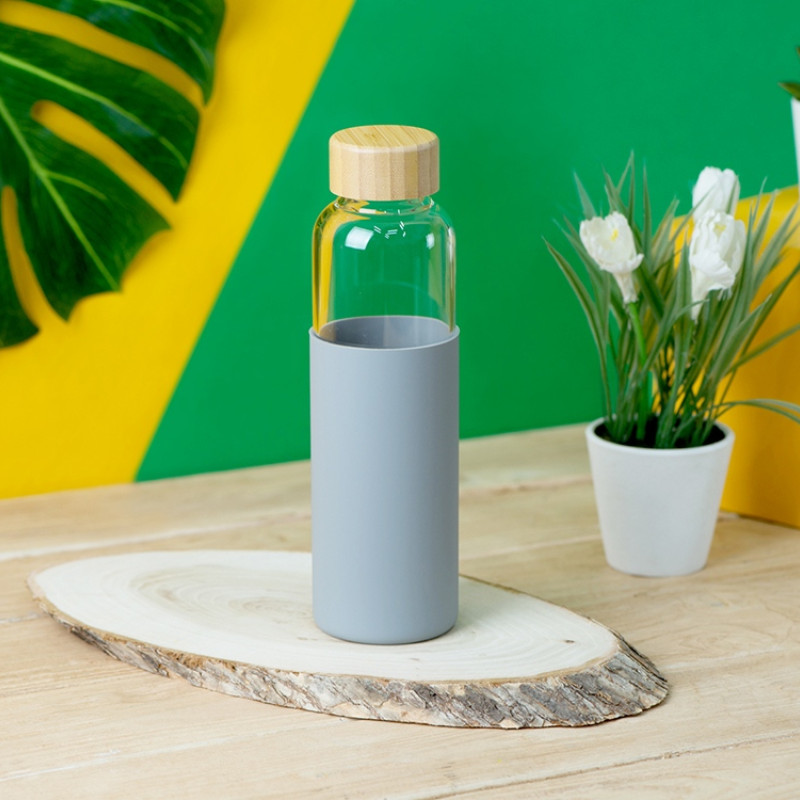 Бутылка для воды стеклянная "Refine", в чехле, 550 мл, серый