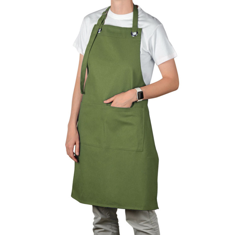 Хлопковый фартук Delight с карманом и регулируемыми завязками, хаки