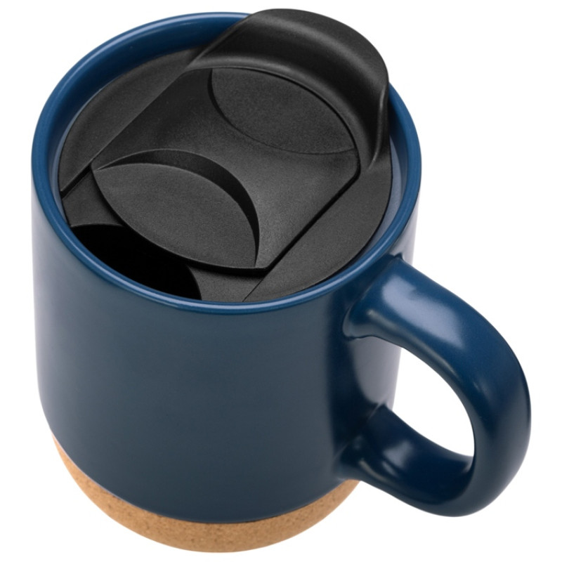 Кружка Denpasar с пробковым дном и крышкой, цветная с двух сторон, бензиновый синий