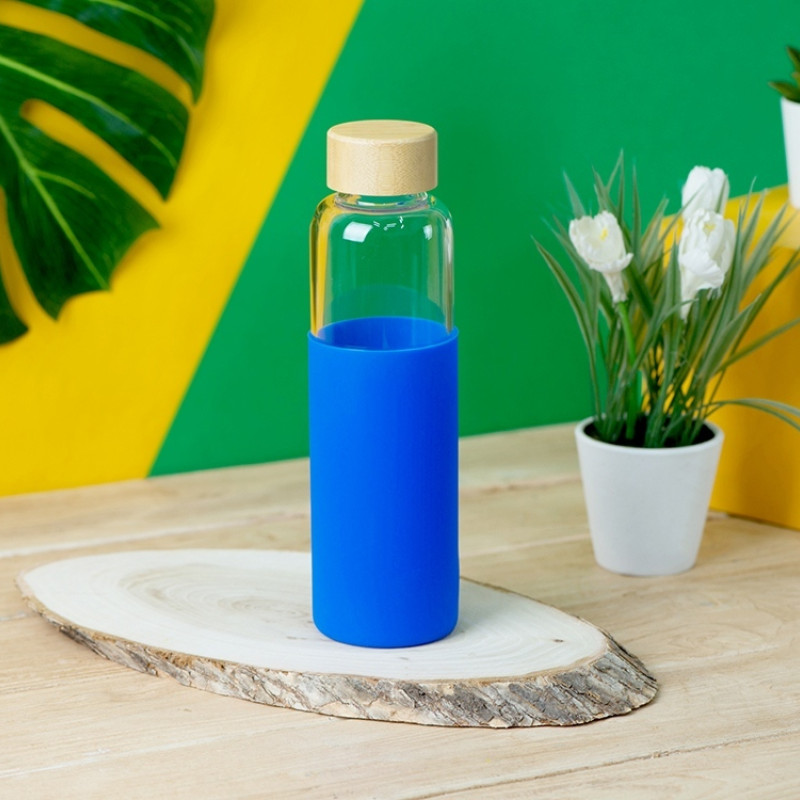 Бутылка для воды стеклянная "Refine", в чехле, 550 мл, синий