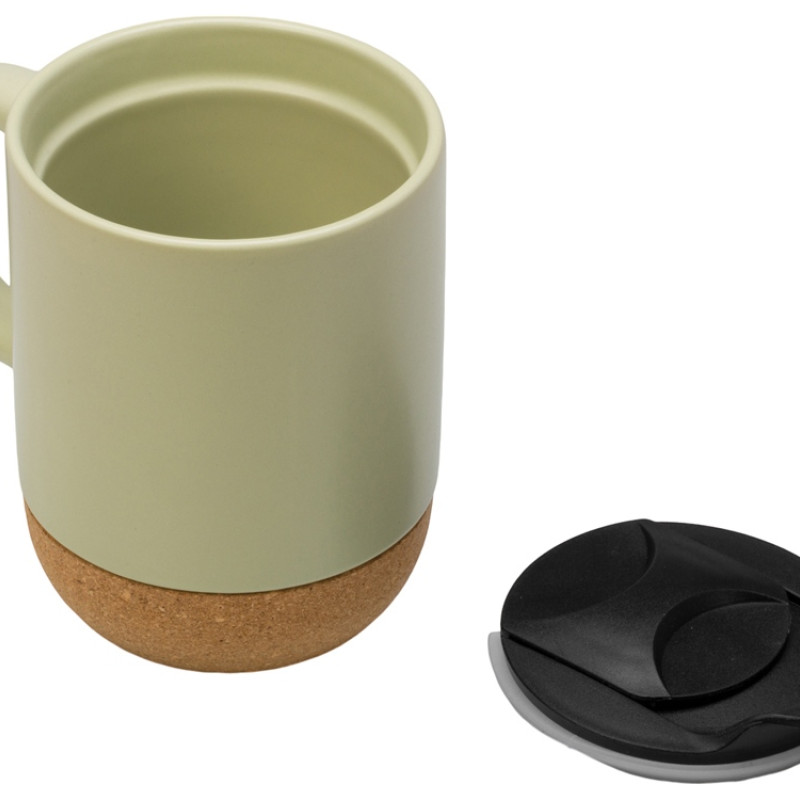 Кружка Denpasar с пробковым дном и крышкой, цветная с двух сторон, оливковый