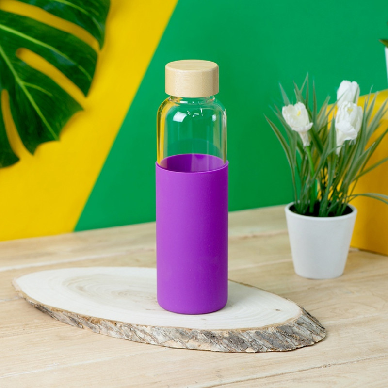 Бутылка для воды стеклянная "Refine", в чехле, 550 мл, фиолетовый