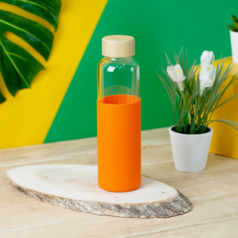 Бутылка для воды стеклянная "Refine", в чехле, 550 мл, оранжевый