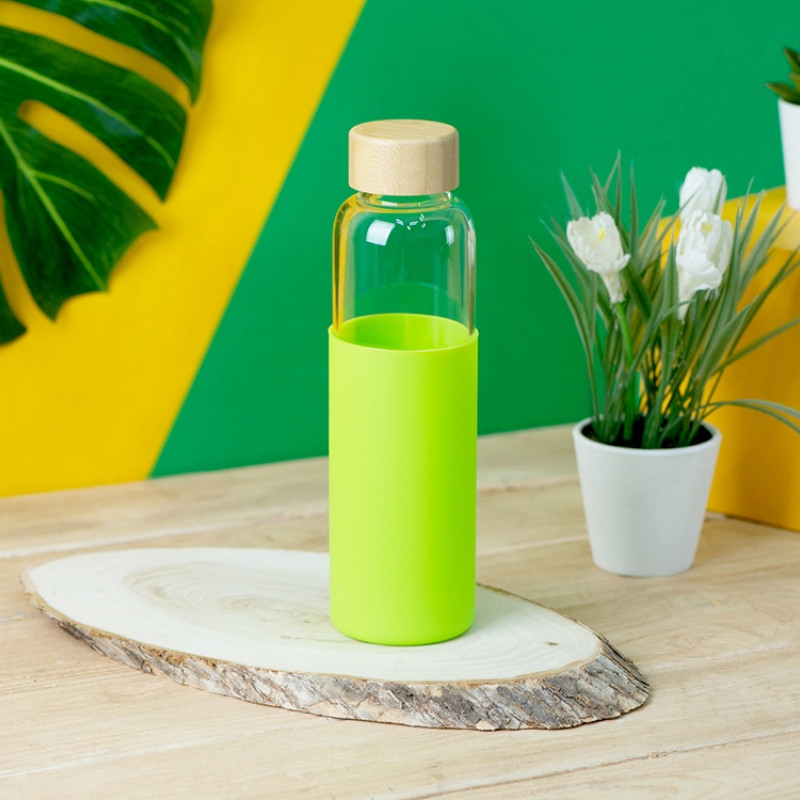 Бутылка для воды стеклянная "Refine", в чехле, 550 мл, зеленое яблоко