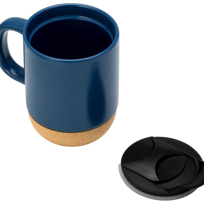 Кружка Denpasar с пробковым дном и крышкой, цветная с двух сторон, бензиновый синий