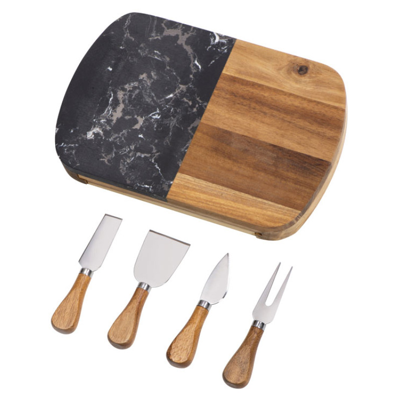 Набор для сыра в подарочной коробке из акации и мрамора "Date"