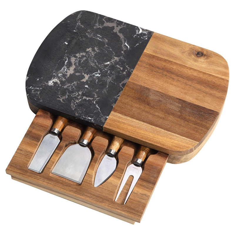 Набор для сыра в подарочной коробке из акации и мрамора "Date"