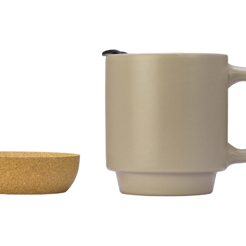 Кружка Denpasar с пробковым дном и крышкой, цветная с двух сторон, бежевый