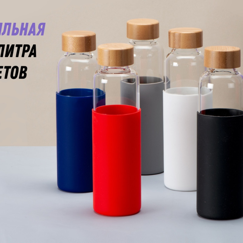 Бутылка для воды стеклянная "Refine", в чехле, 550 мл, черный Бутылка для воды стеклянная "Refine", в чехле, 550 мл, черный