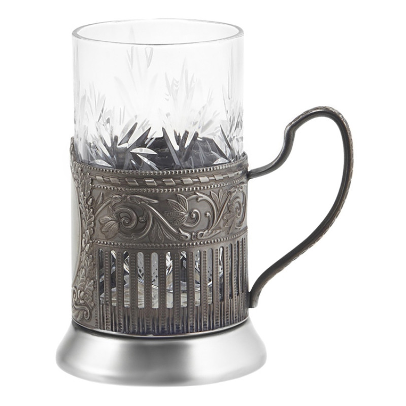 Чайный набор с подстаканником и фарфоровым чайником «ЭГОИСТ-М», серебристый/белый