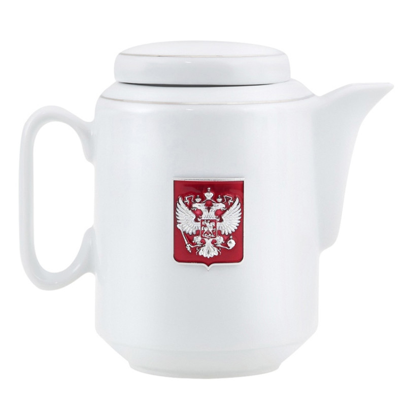 Чайный набор с подстаканником и фарфоровым чайником «ЭГОИСТ-М», серебристый/белый