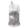Подстаканник с хрустальным стаканом и ложкой РОССИЙСКИЙ-М, серебристый/прозрачный