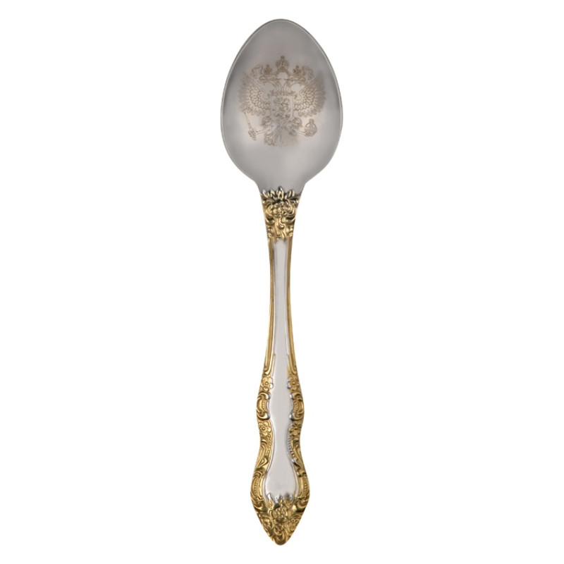 Подстаканник с хрустальным стаканом и ложкой РОССИЙСКИЙ-Л, золотистый/прозрачный