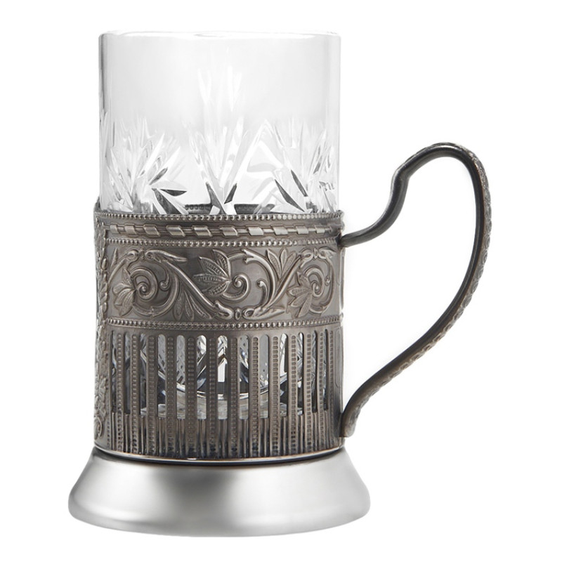 Чайный набор с подстаканником и фарфоровым чайником «ЭГОИСТ-М», серебристый/белый