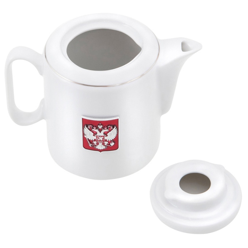 Чайный набор с подстаканником и фарфоровым чайником «ЭГОИСТ-М», серебристый/белый