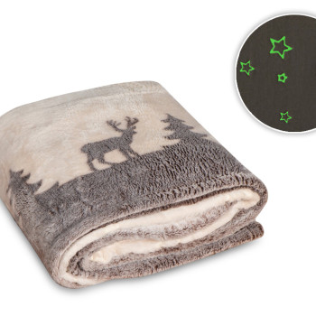 Плед из флиса Новогодний светящийся, бежевый