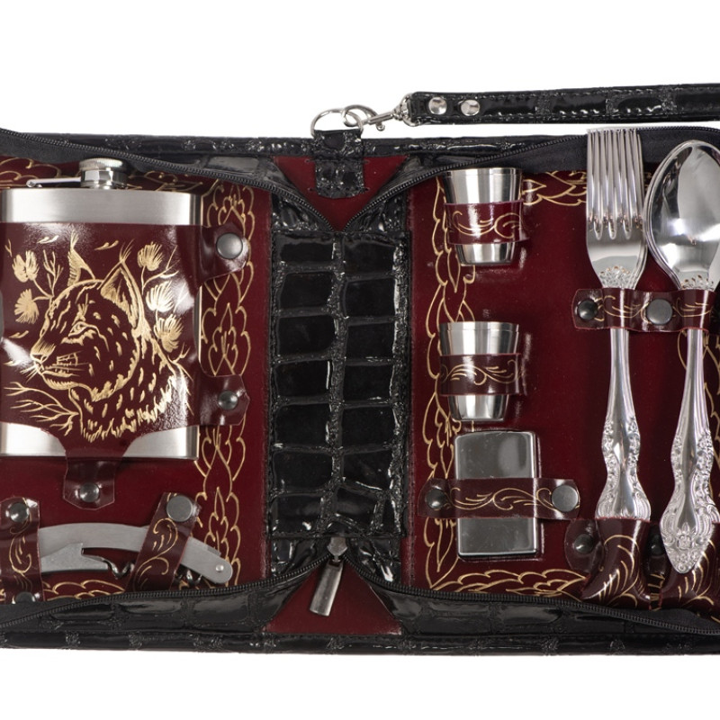 Набор "Дорожный" на 4 персоны в барсетке с худ. выжиганием