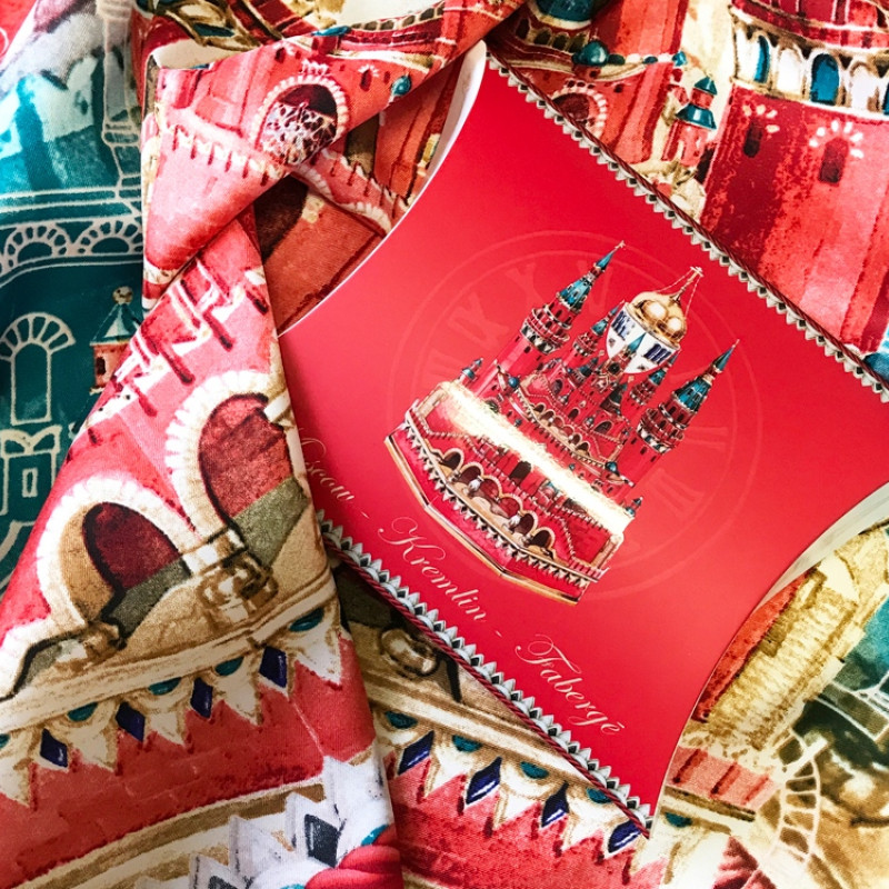 Платок "Кремль - Москва - Фаберже"