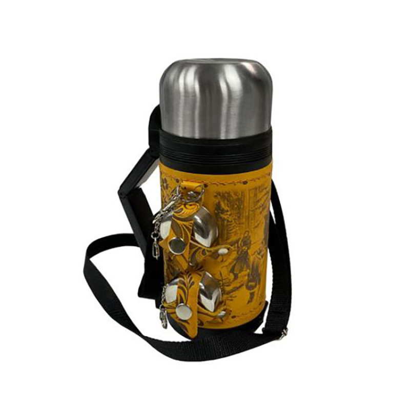 Термос в кожаном чехле, 1,2л, рыжая кожа