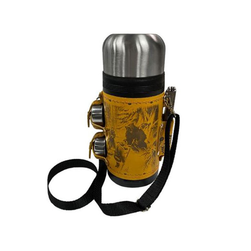 Термос в кожаном чехле, 1,2л, рыжая кожа