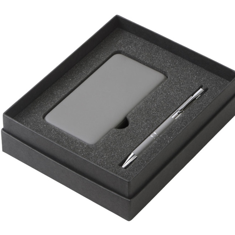 Подарочный набор c ручкой и повербанком 10000 mAh, серый