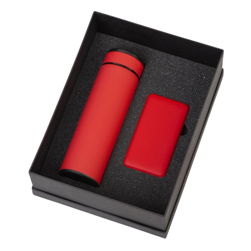 Подарочный набор с термосом и повербанком С1, красный