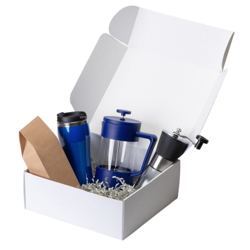 Подарочный набор с кофе, кружкой и френч-прессом "Бодрое утро" 2.0, синий