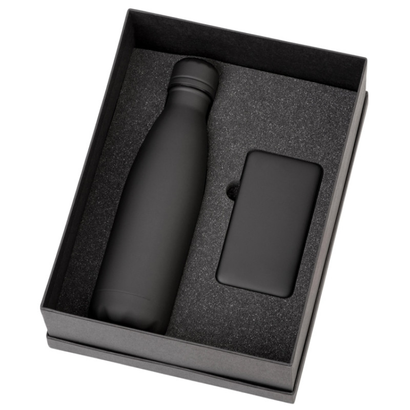 Подарочный набор с термобутылкой и повербанком С1, 5000 mAh, черный