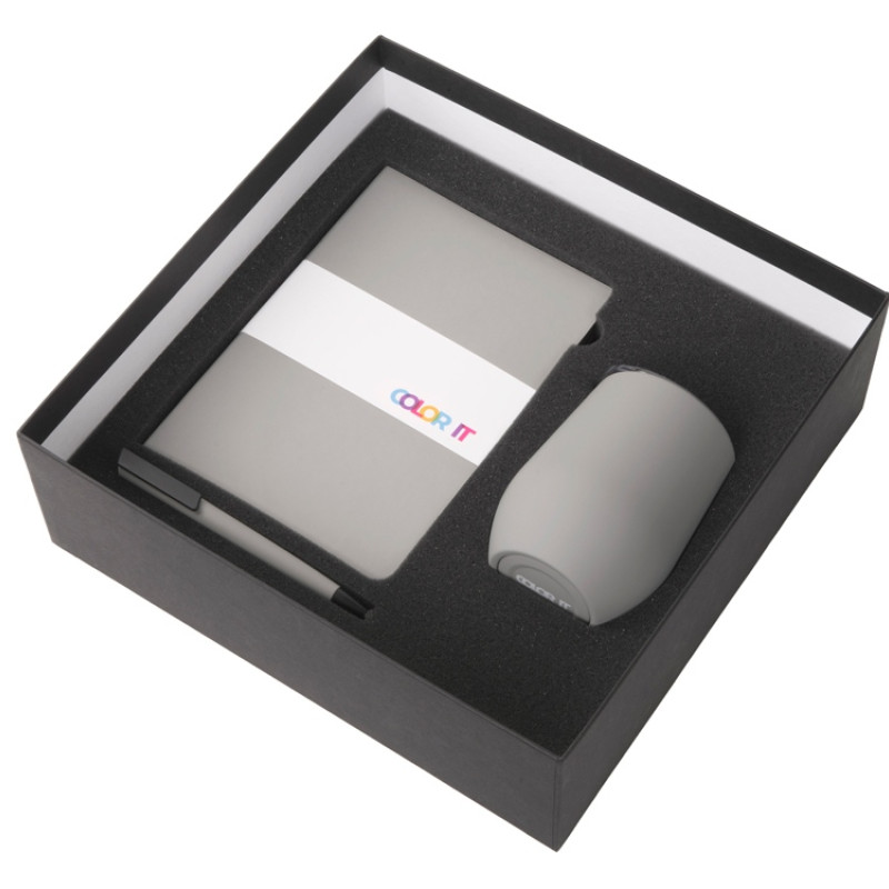 Подарочный набор c блокнотом C1, ручкой и термокружкой, серый