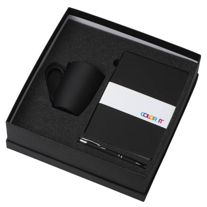 Подарочный набор с блокнотом С1, металлической ручкой и кружкой, черный