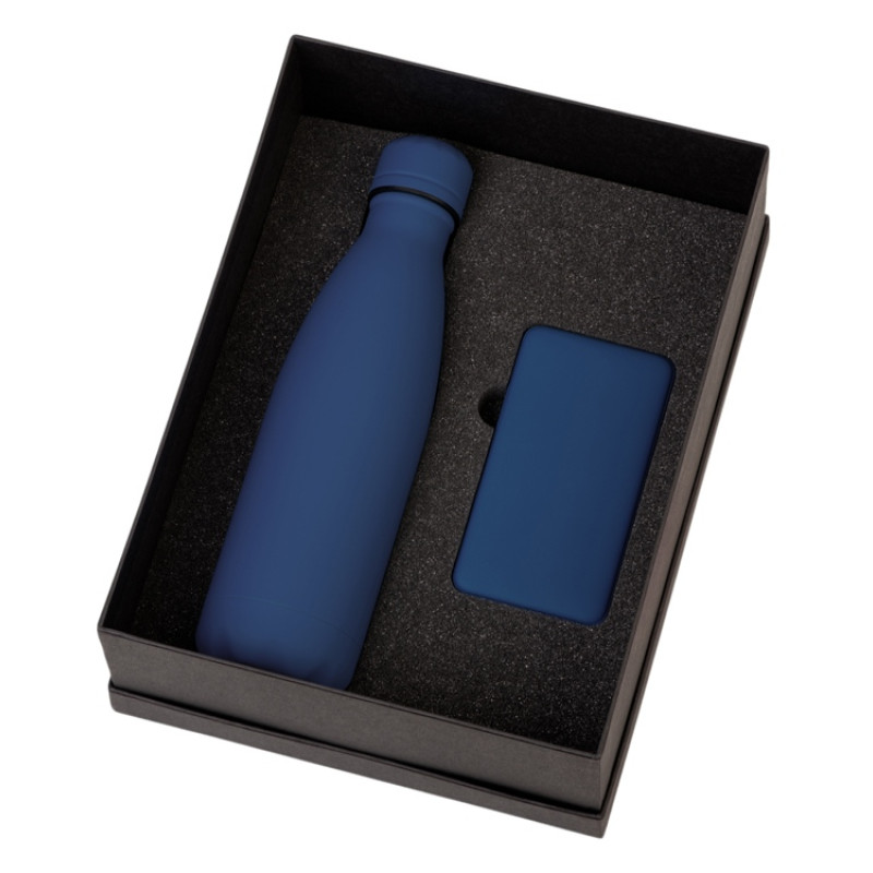 Подарочный набор с термобутылкой и повербанком С1, 5000 mAh, темно-синий