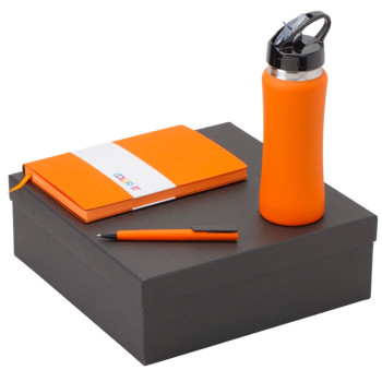 Подарочный набор c блокнотом C1, ручкой и бутылкой, оранжевый