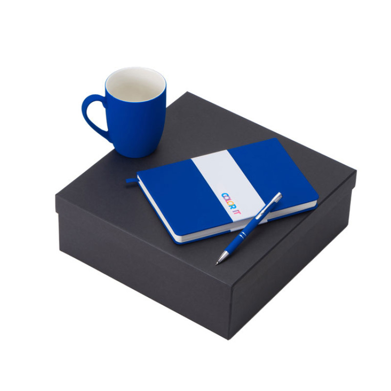 Подарочный набор с блокнотом С2, металлической ручкой и кружкой, синий