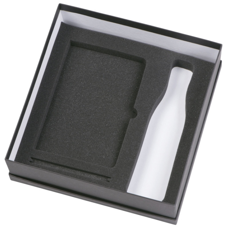 Подарочный набор с блокнотом С2, металлической ручкой и термобутылкой, серый