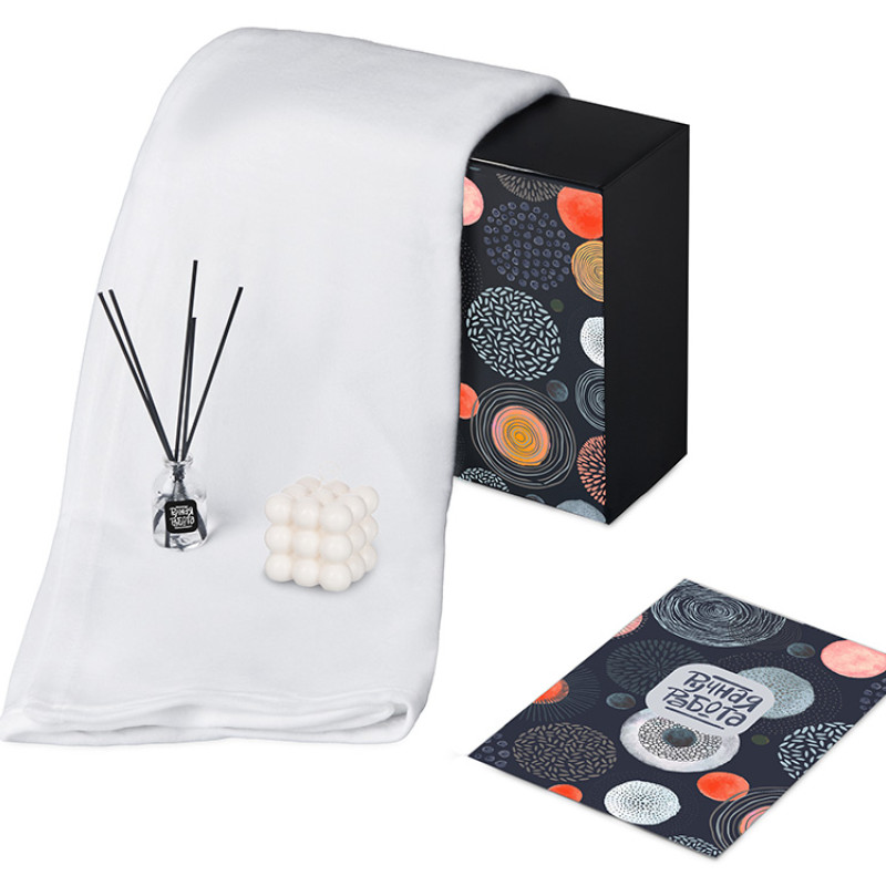 Подарочный набор с пледом, свечой и диффузором, белый