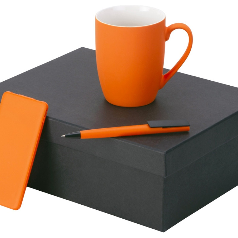 Подарочный набор c кружкой, пластиковой ручкой и повербанком С1, 5000 mAh, оранжевый