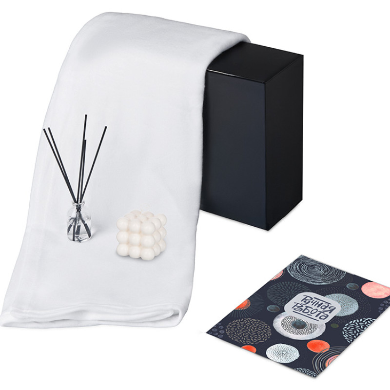 Подарочный набор с пледом, свечой и диффузором, белый