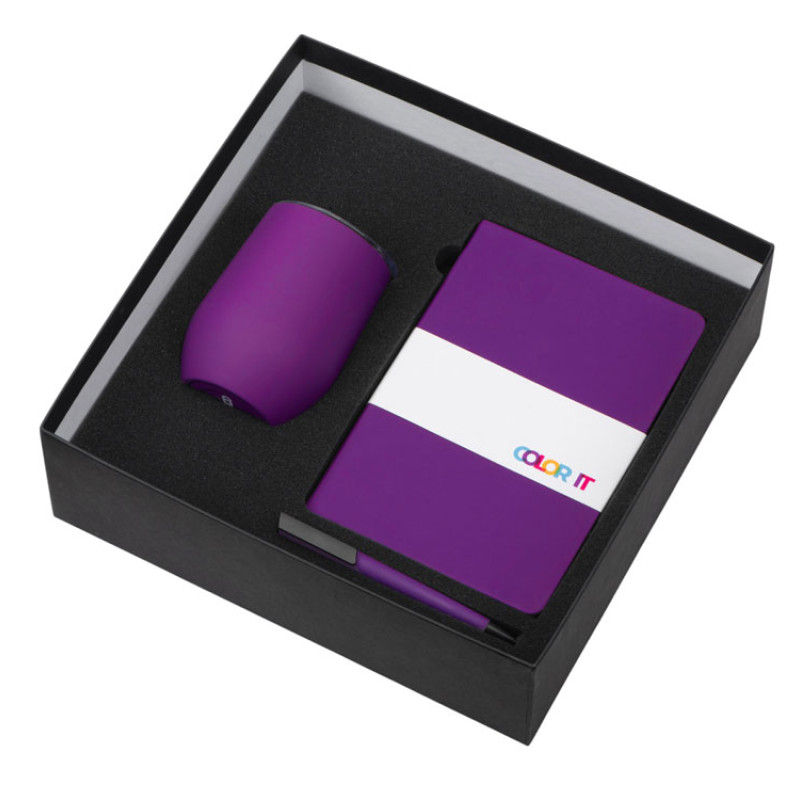 Подарочный набор c блокнотом C2, ручкой и термокружкой, фиолетовый