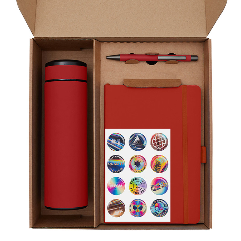 Подарочный набор с термосом, блокнотом, ручкой и чаем, красный