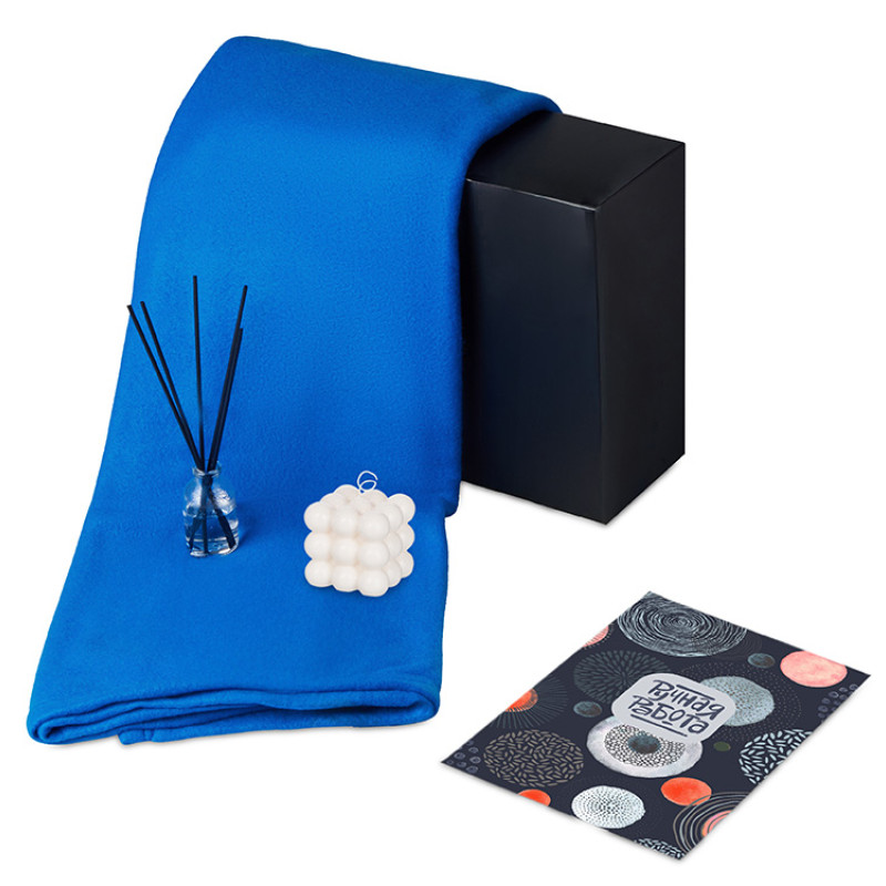 Подарочный набор с пледом, свечой и диффузором, синий