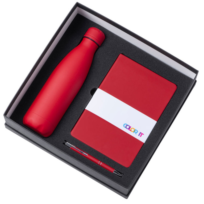 Подарочный набор с блокнотом С3, металлической ручкой и термобутылкой, красный