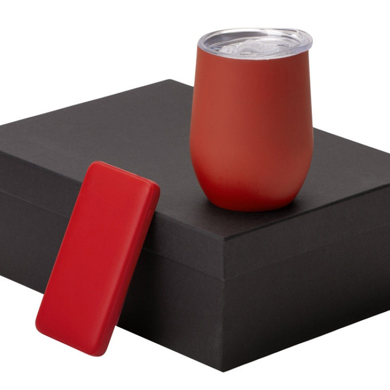 Подарочный набор с термокружкой и повербанком С2, 10000 mAh, красный