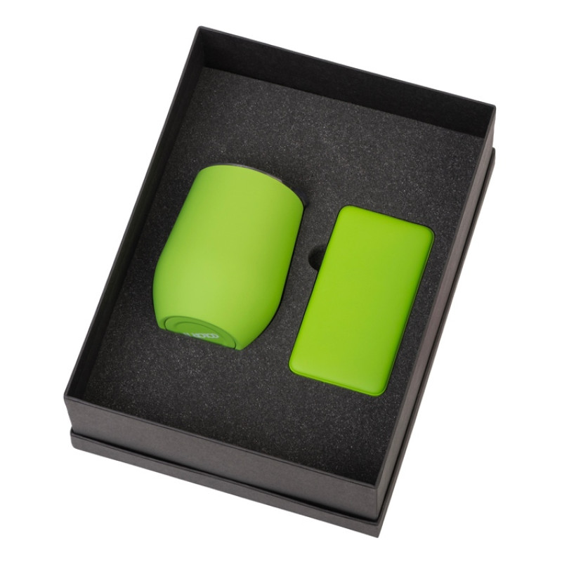 Подарочный набор с термокружкой и повербанком С1, 5000 mAh, зеленое яблоко