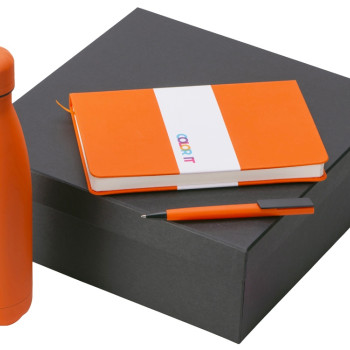 Подарочный набор c блокнотом C3, ручкой и термобутылкой, оранжевый