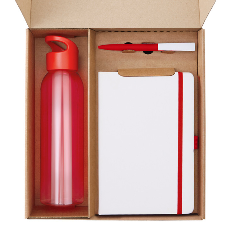 Подарочный набор с бутылкой для воды. блокнотом, ручкой и ланчбоксом, красный