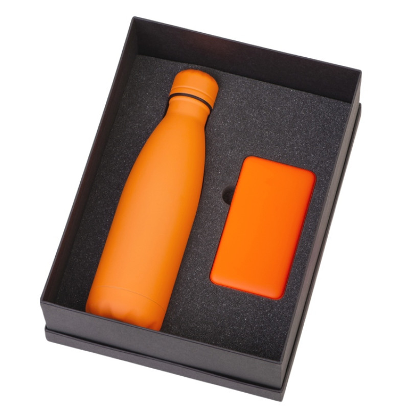 Подарочный набор с термобутылкой и повербанком С1, 5000 mAh, оранжевый